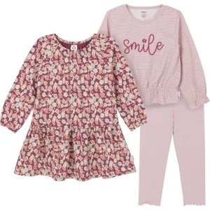 3-Piece Toddler Girls Pink Dress, Top and Legging Gerber Childrenswea
