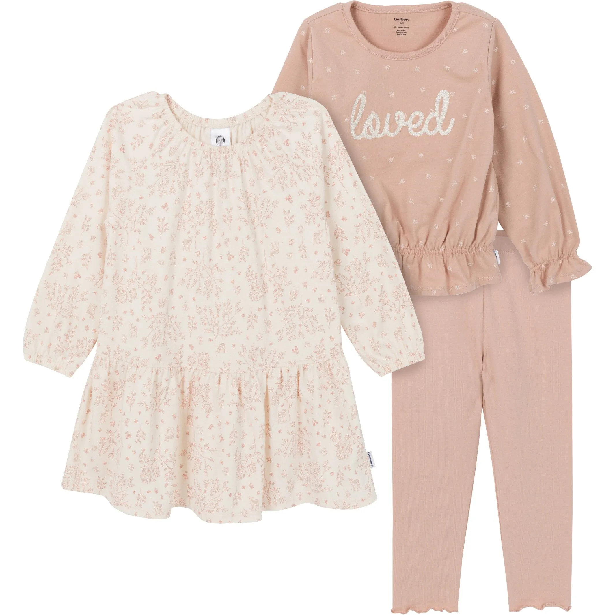 3-Piece Toddler Girls Tan Dress, Top and Legging Gerber Childrenswea