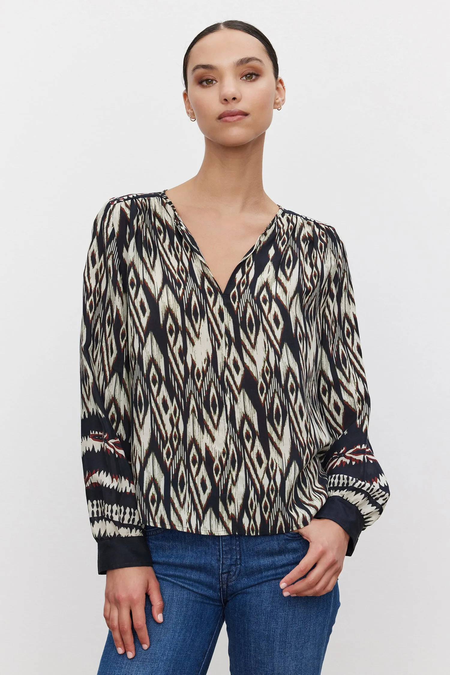 ABRIELLE IKAT VISCOSE LONG SLEEVE TOP