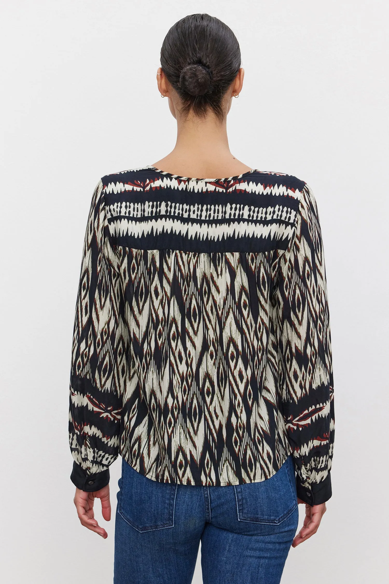 ABRIELLE IKAT VISCOSE LONG SLEEVE TOP