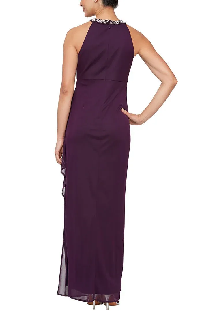 Alex Evenings Mesh Dress with Beaded Halter Neckline 8132966
