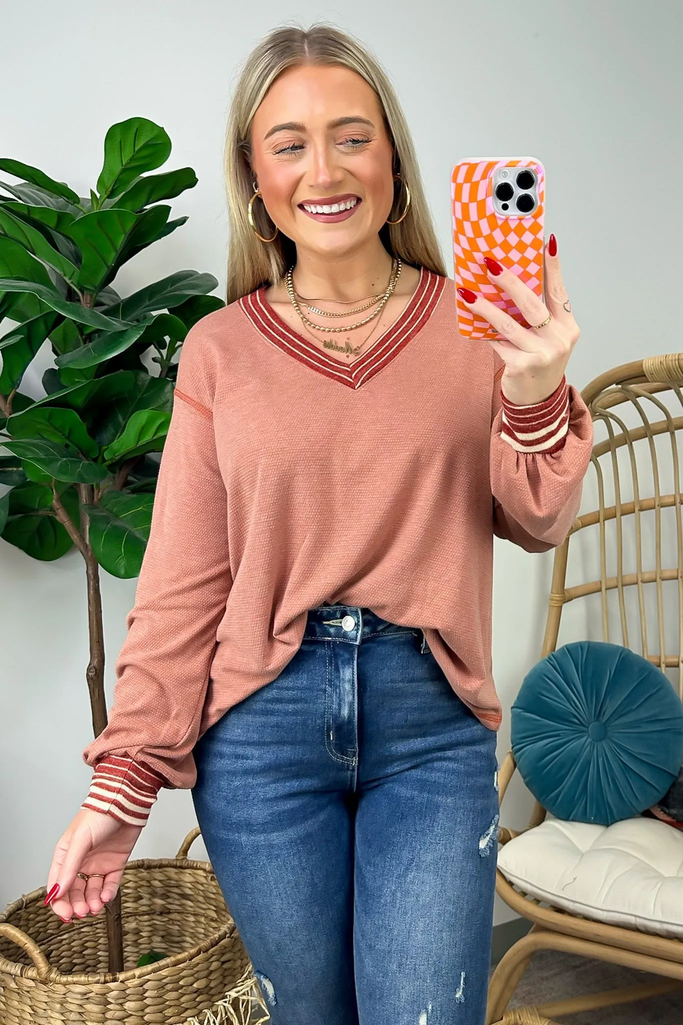 Andres Striped Contrast V-Neck Top - FINAL SALE