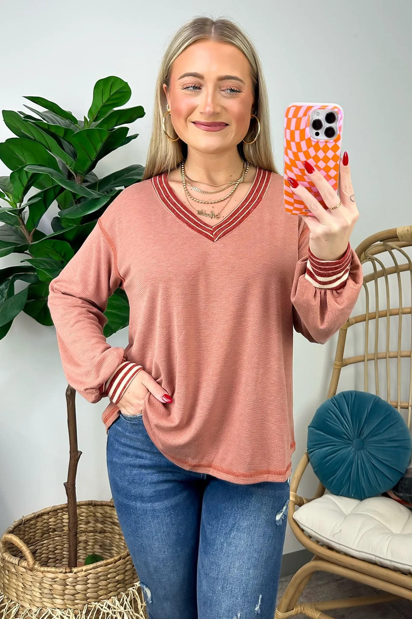 Andres Striped Contrast V-Neck Top - FINAL SALE