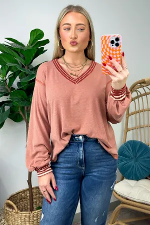 Andres Striped Contrast V-Neck Top - FINAL SALE