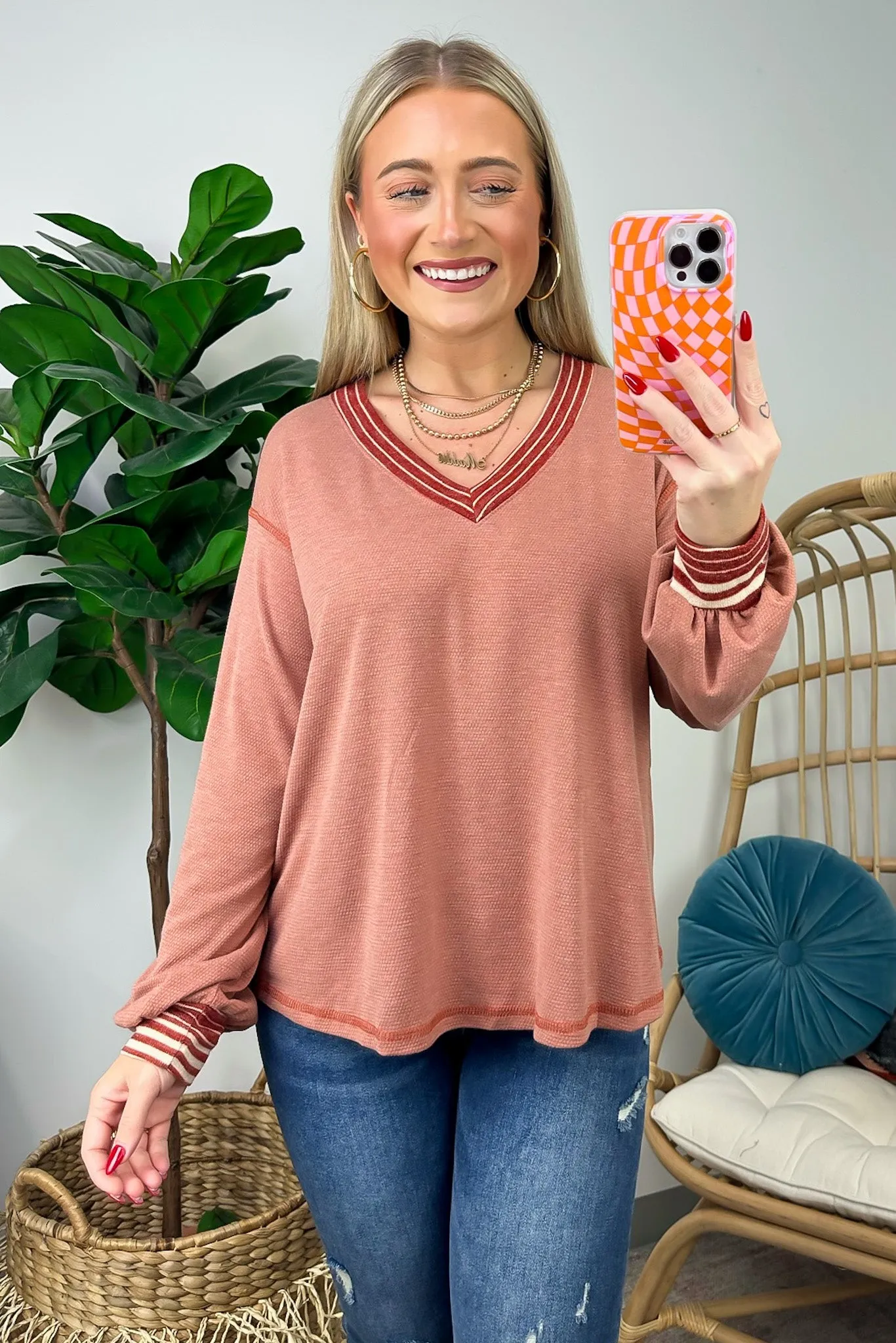 Andres Striped Contrast V-Neck Top - FINAL SALE
