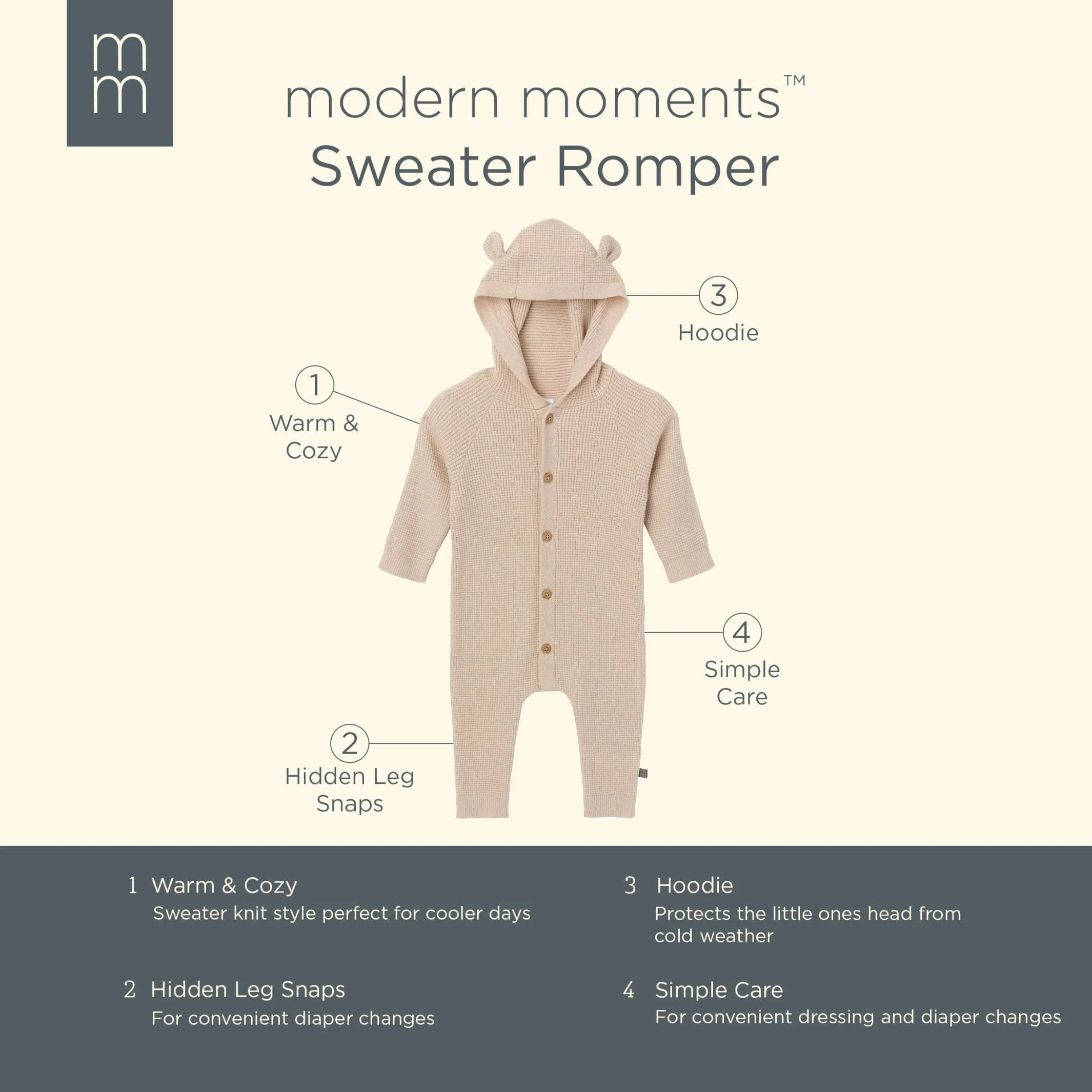 Baby Neutral Beige Hooded Sweater Romper Gerber Childrenswea