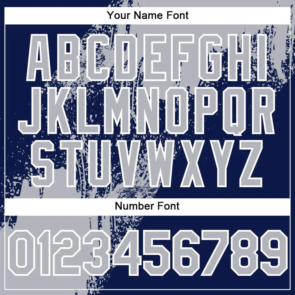 Custom Gray Navy-White 3D Pattern Abstract Brush Stroke Two-Button Unisex Softball Jersey