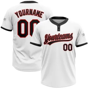 Custom White Black-Red Two-Button Unisex Softball Jersey