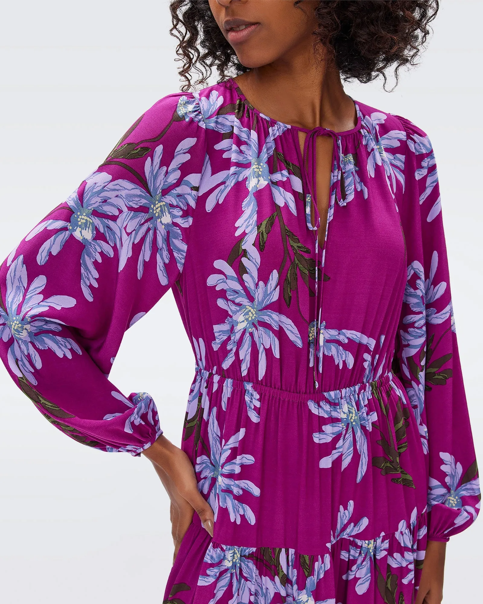 DVF DOMINIQUE DRESS PARIS FLORAL GT RED PURPLE