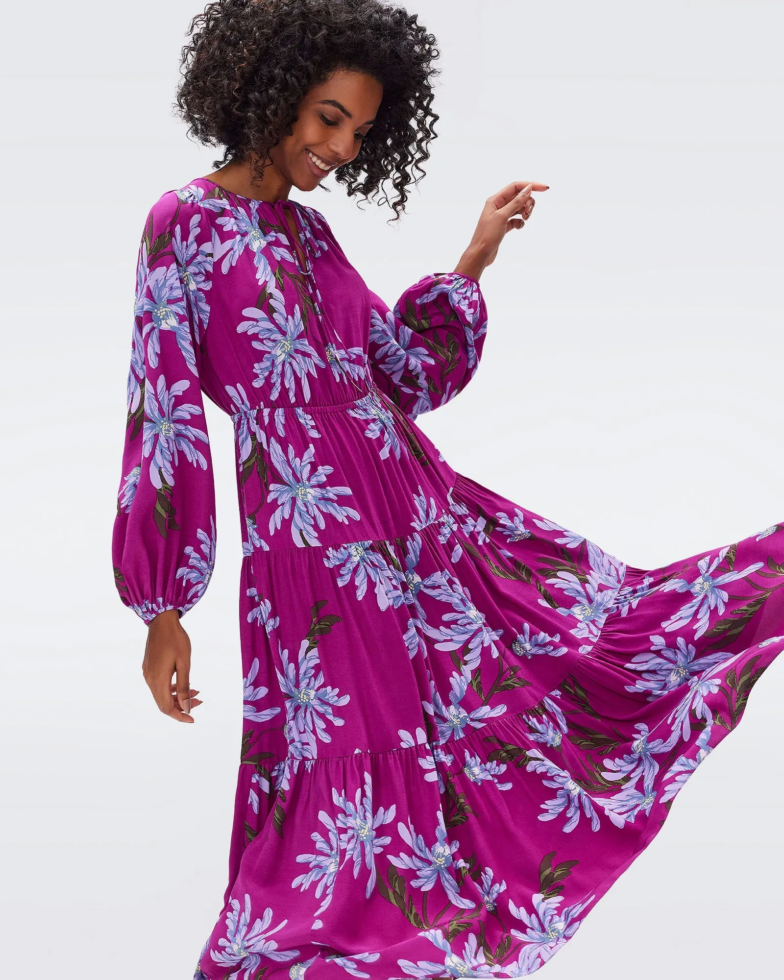 DVF DOMINIQUE DRESS PARIS FLORAL GT RED PURPLE