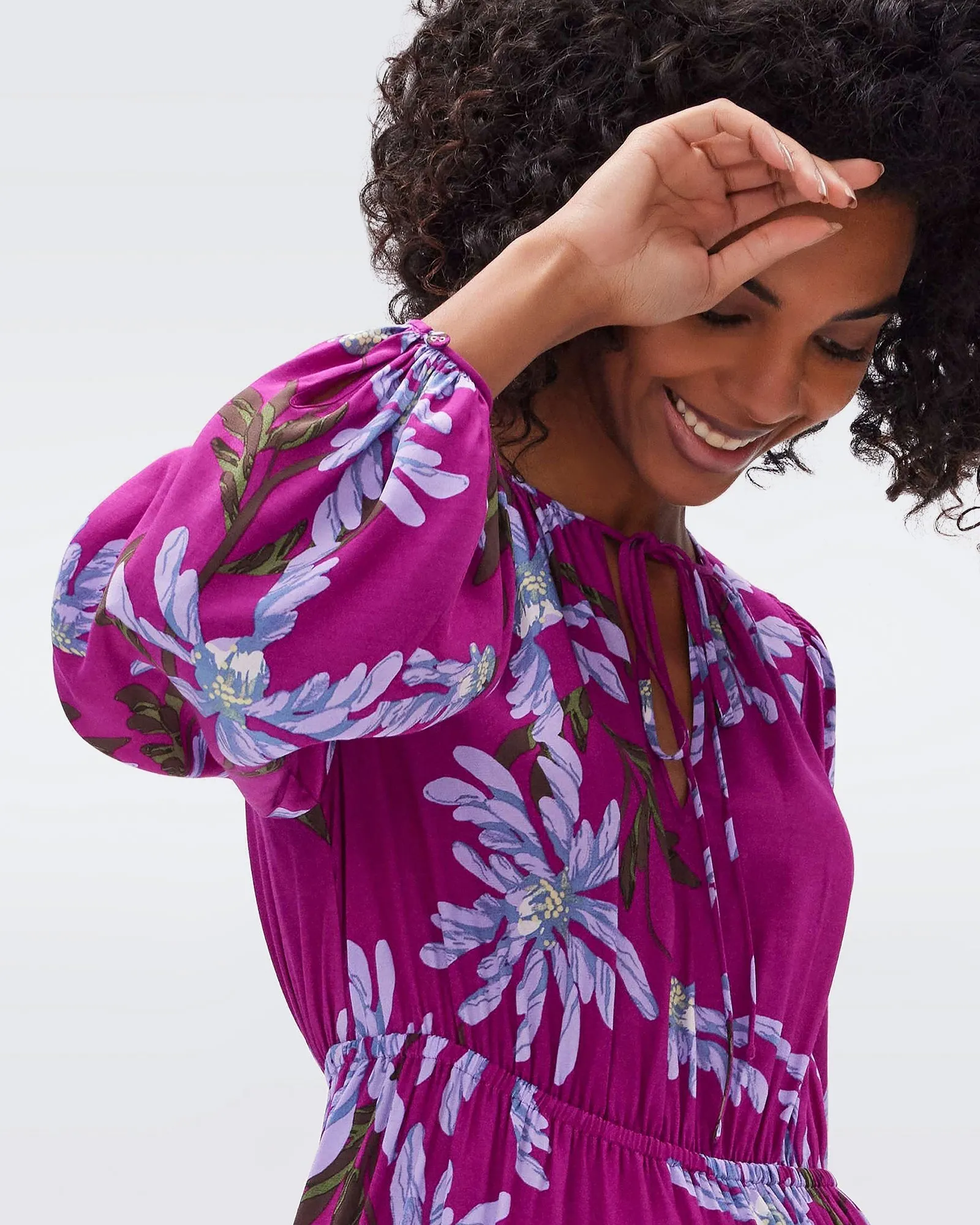 DVF DOMINIQUE DRESS PARIS FLORAL GT RED PURPLE