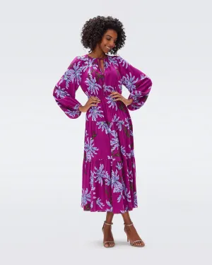 DVF DOMINIQUE DRESS PARIS FLORAL GT RED PURPLE