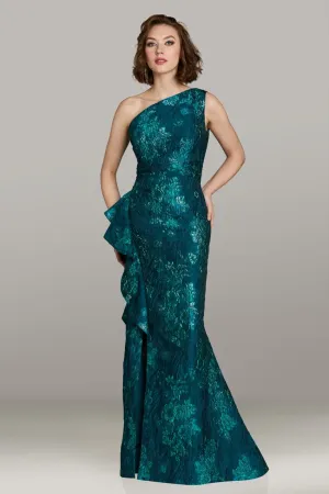Feriani Couture One Shoulder Jacquard Evening Gown 18443