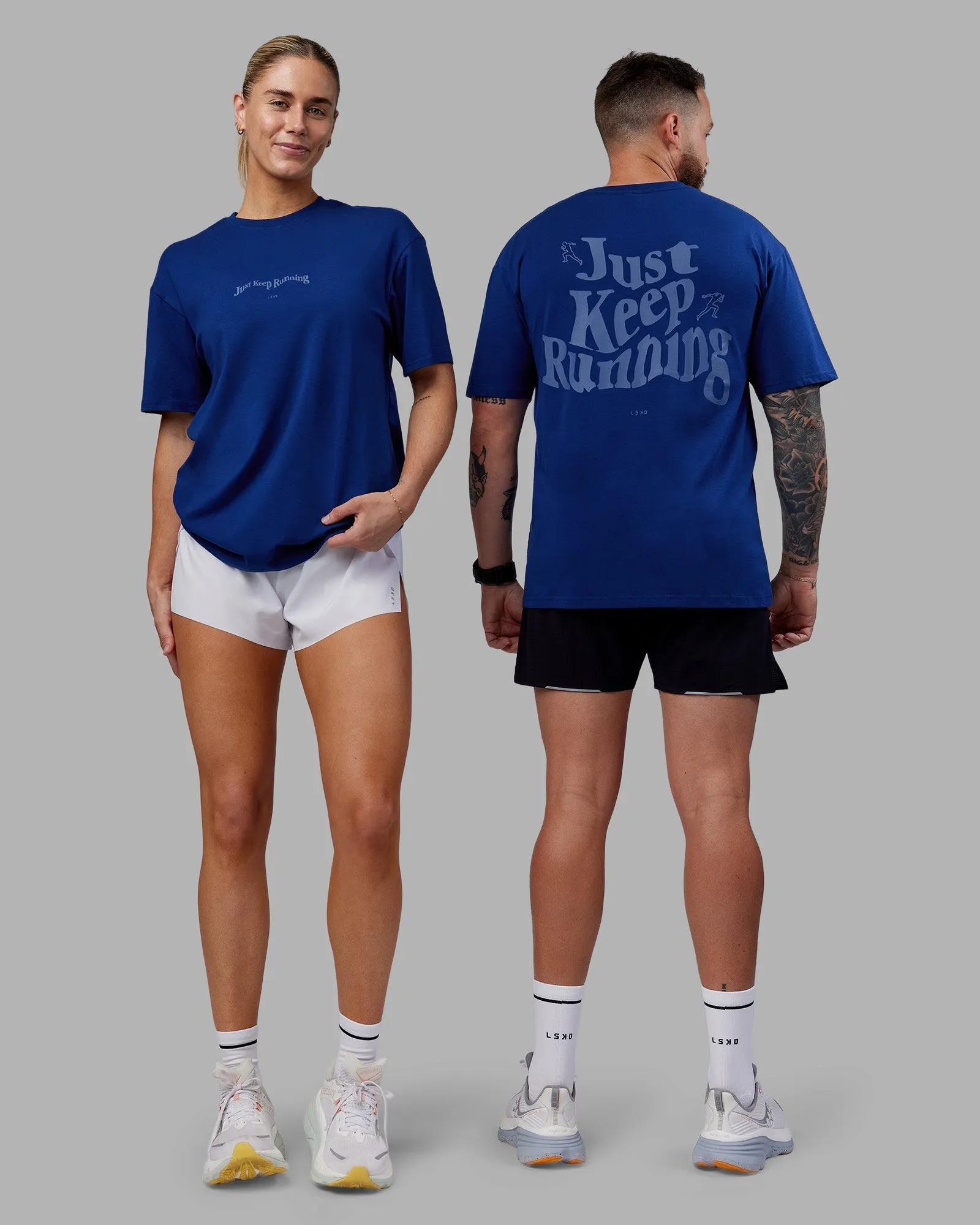 Just Run FLXCotton Oversized Tee - Midnight Blue-Light Blue