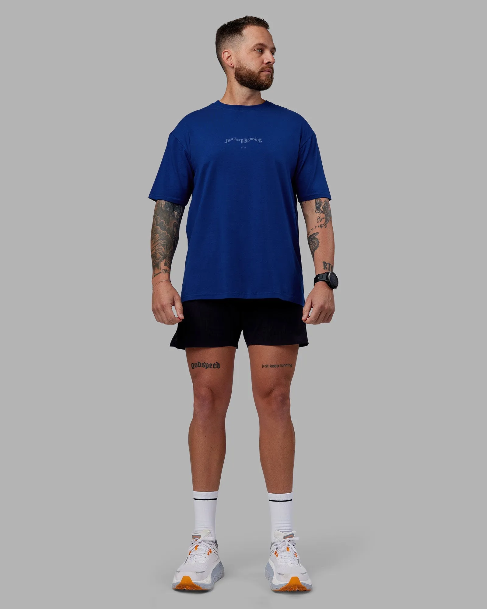 Just Run FLXCotton Oversized Tee - Midnight Blue-Light Blue