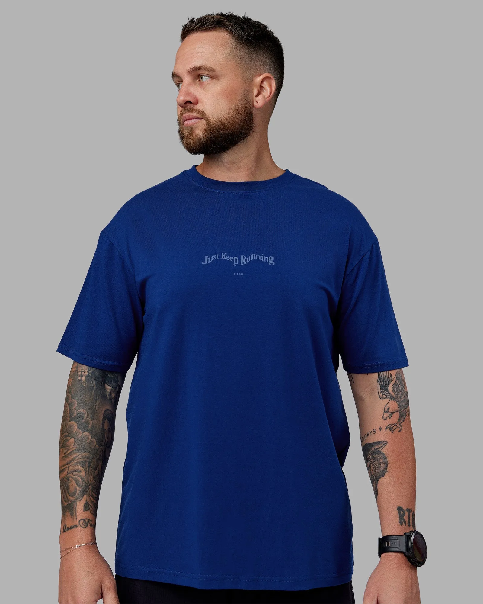 Just Run FLXCotton Oversized Tee - Midnight Blue-Light Blue