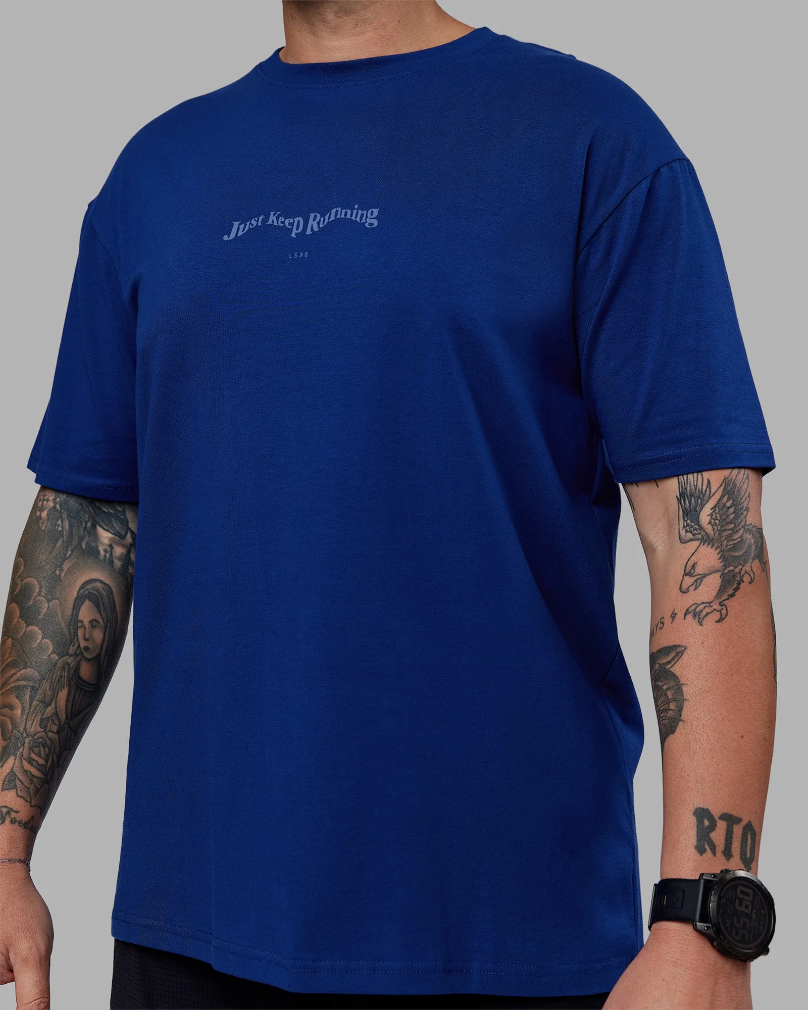 Just Run FLXCotton Oversized Tee - Midnight Blue-Light Blue