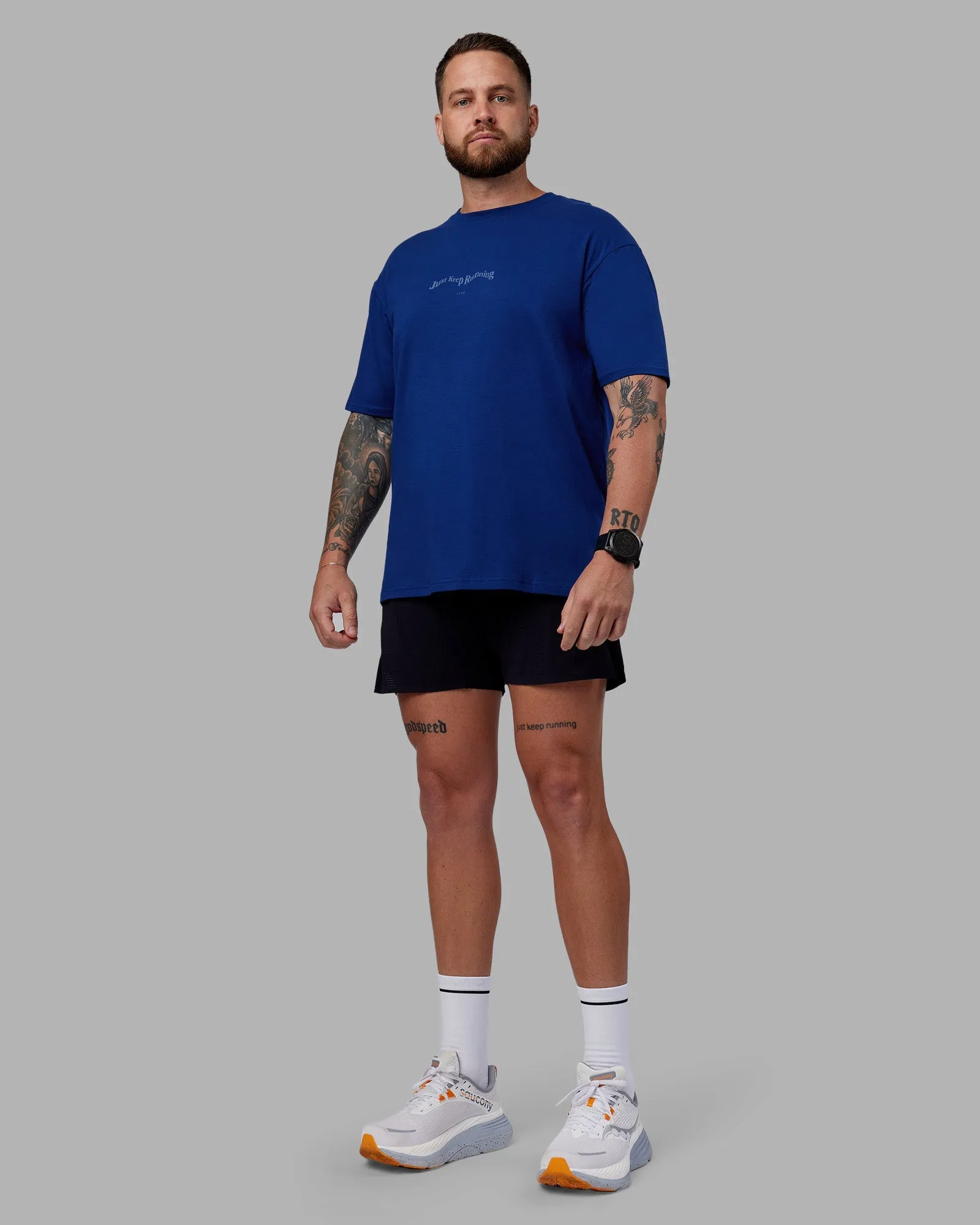 Just Run FLXCotton Oversized Tee - Midnight Blue-Light Blue