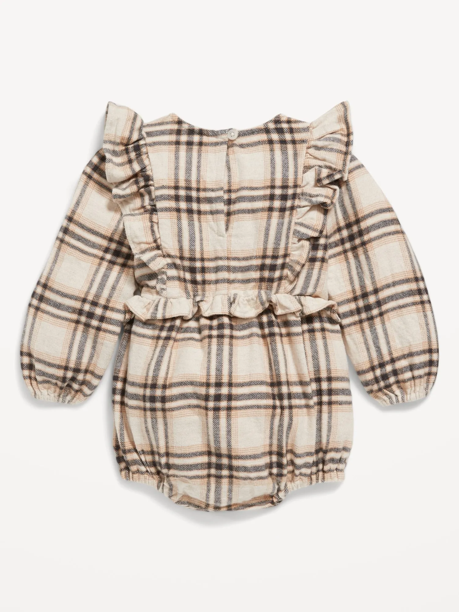Long-Sleeve Ruffle-Trim Plaid One-Piece Romper For Baby