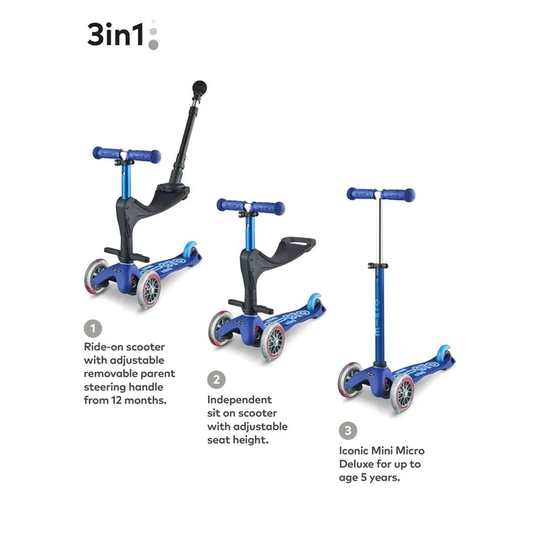 Micro Scooters 3 In 1 Deluxe Plus Scooter   Push Handle - Blue