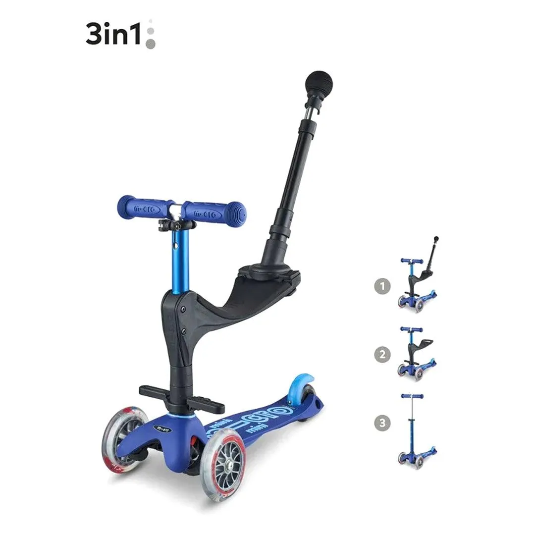 Micro Scooters 3 In 1 Deluxe Plus Scooter   Push Handle - Blue