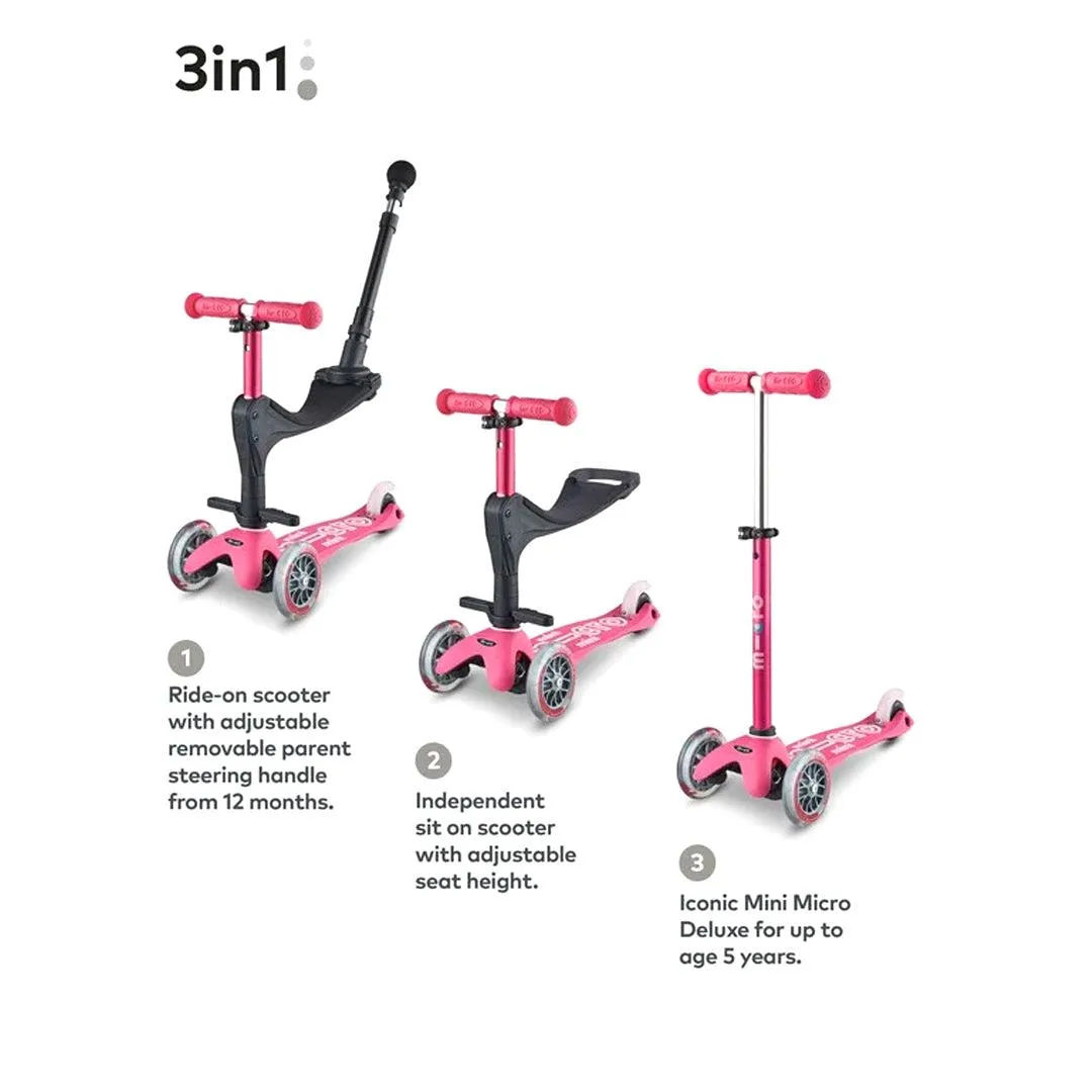 Micro Scooters 3 In 1 Deluxe Plus Scooter   Push Handle - Pink