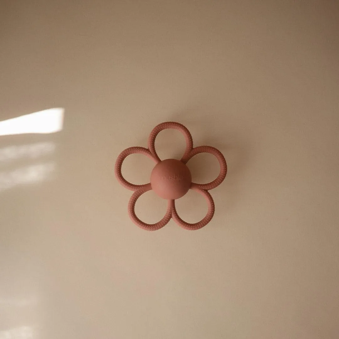 Mushie Daisy Rattle Teether - Dusty Rose