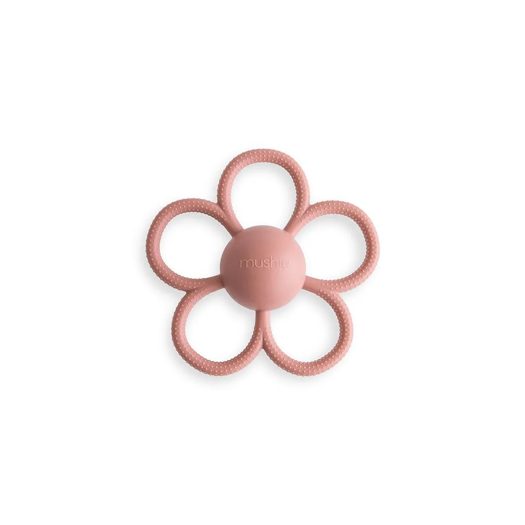 Mushie Daisy Rattle Teether - Dusty Rose