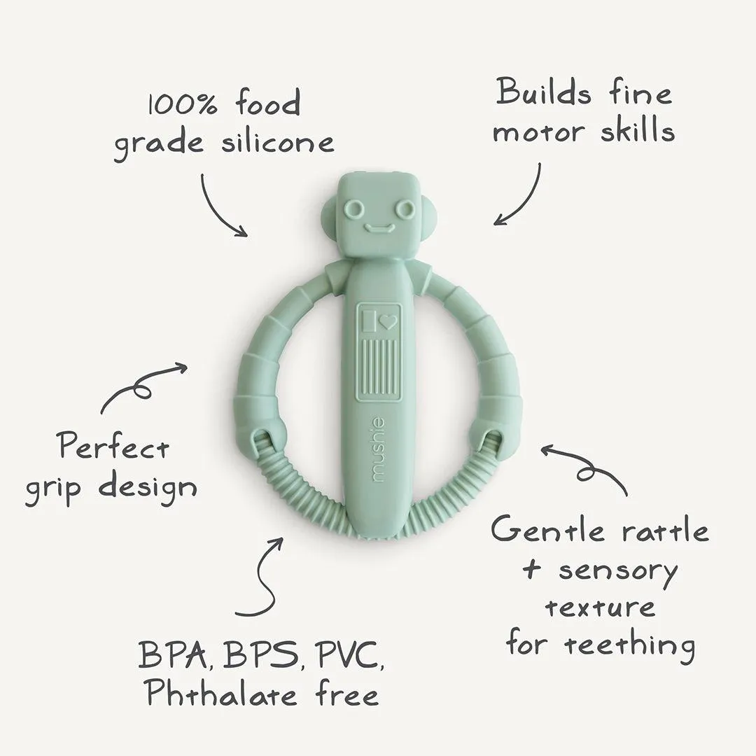 Mushie Robot Rattle Teether - Cambridge Blue