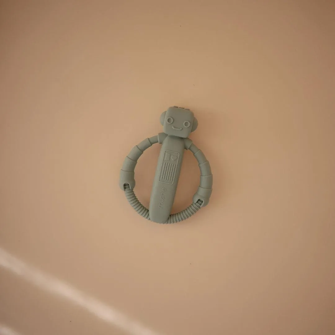 Mushie Robot Rattle Teether - Cambridge Blue