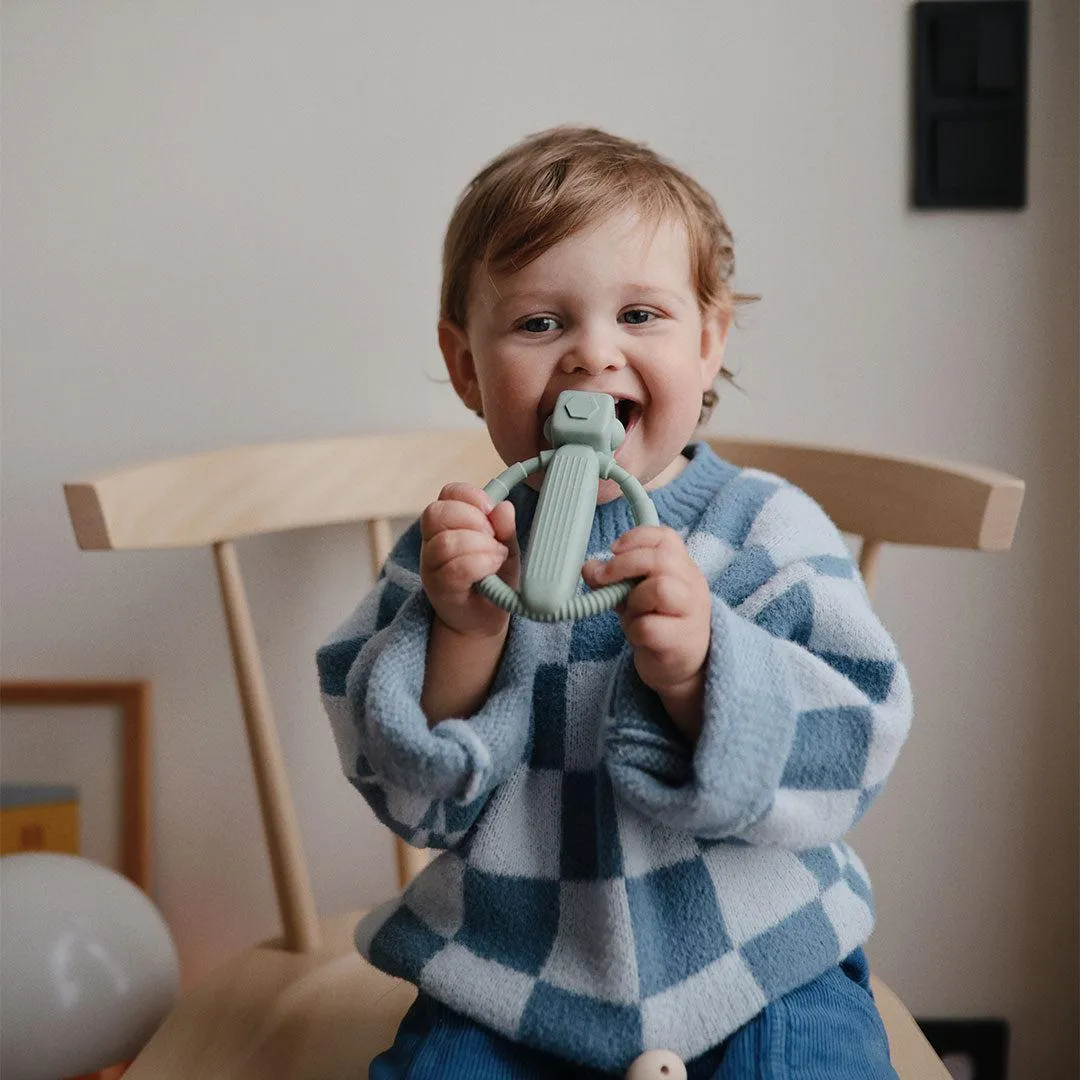 Mushie Robot Rattle Teether - Cambridge Blue