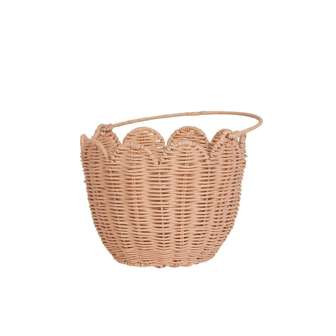 Olli Ella Rattan Tulip Carry Basket - Seashell Pink