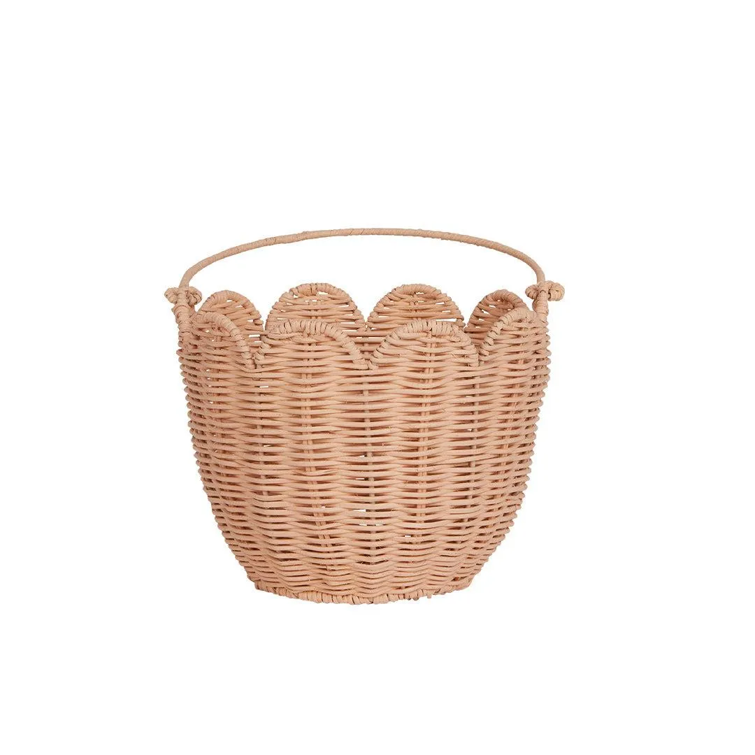 Olli Ella Rattan Tulip Carry Basket - Seashell Pink