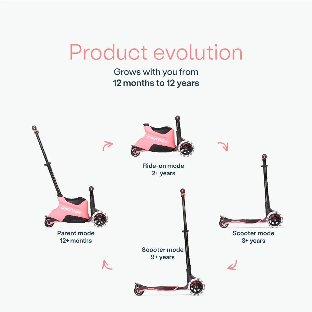 smarTrike Xtend Ride On Scooter Plus From 12 Months to 12 Years - Salmon Pink