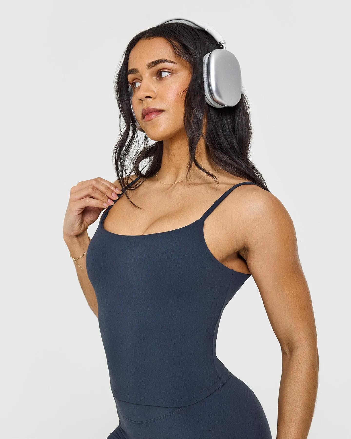 SoftMotion Strappy Mid Vest with Built in Bra Shelf | True Blue