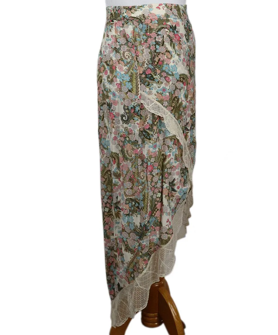 Zadig & Voltaire Floral Print Lace Trim Skirt sz 0