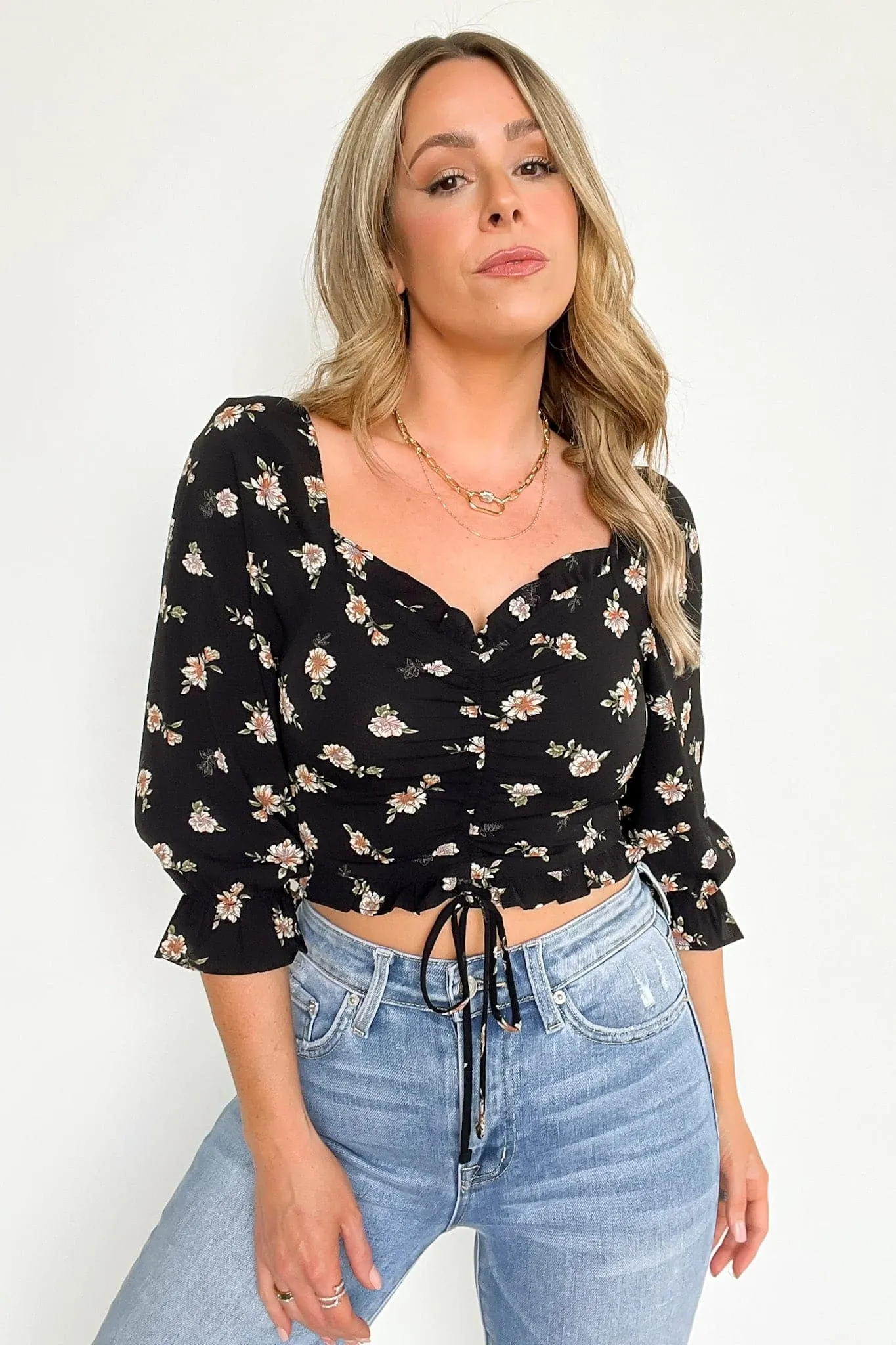Zoia Floral Print Ruffled Cropped Top - FINAL SALE