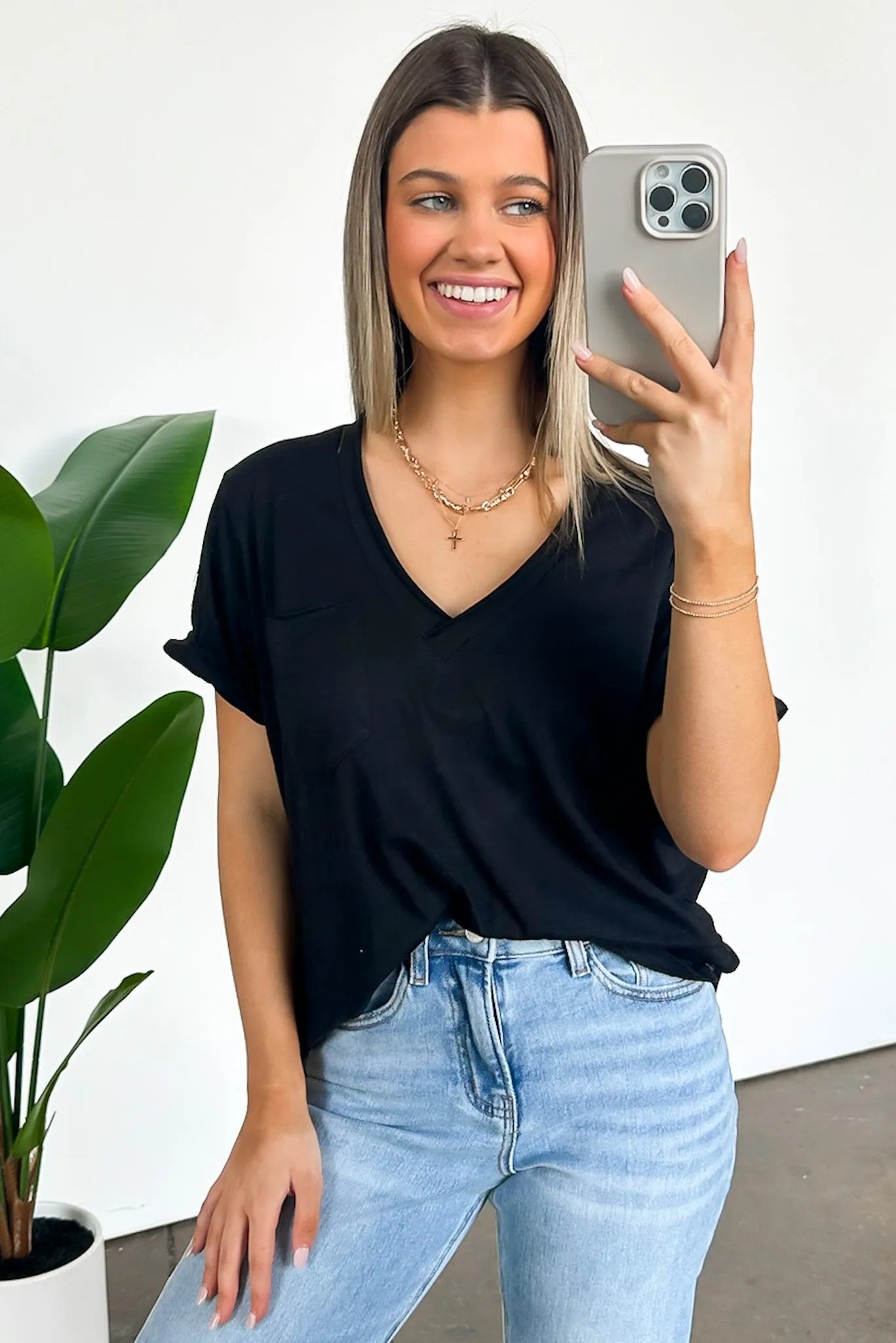 Zoie V-Neck Relaxed Pocket Tee - FINAL SALE