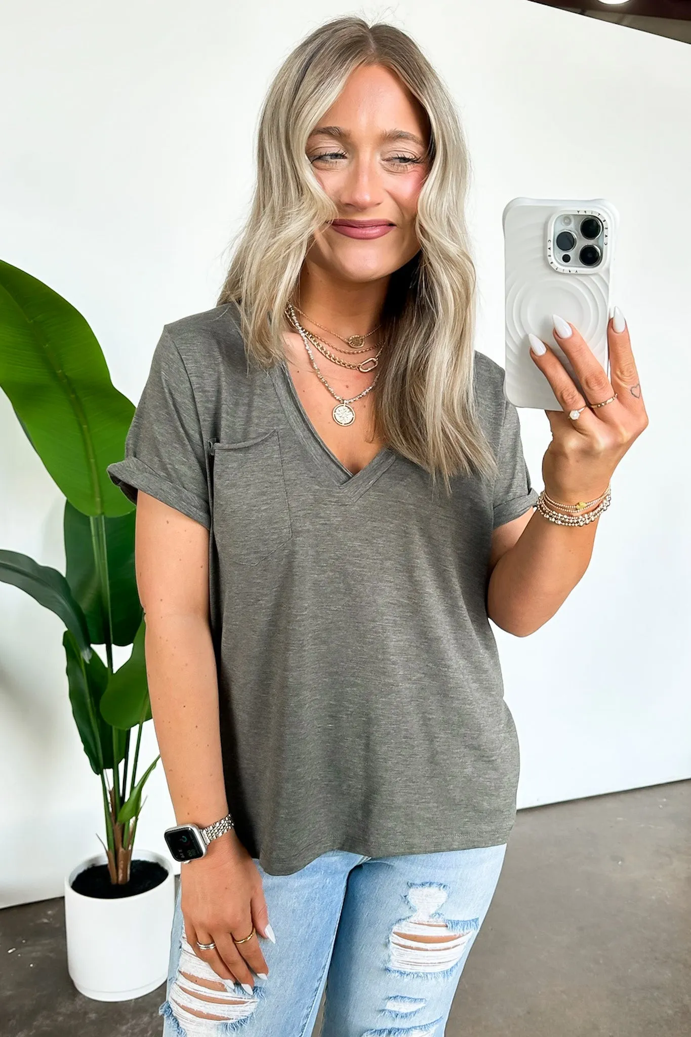 Zoie V-Neck Relaxed Pocket Tee - FINAL SALE