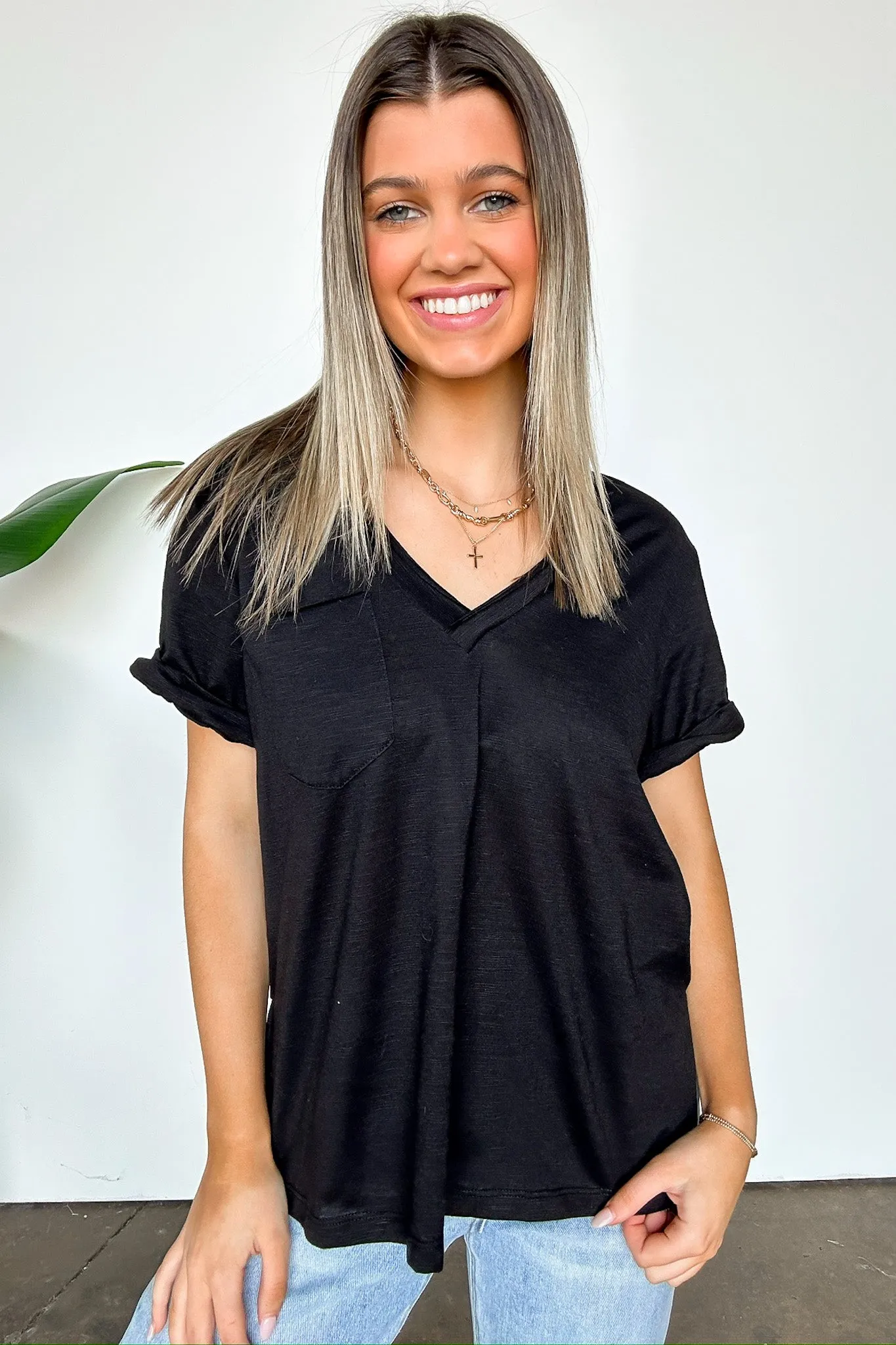 Zoie V-Neck Relaxed Pocket Tee - FINAL SALE