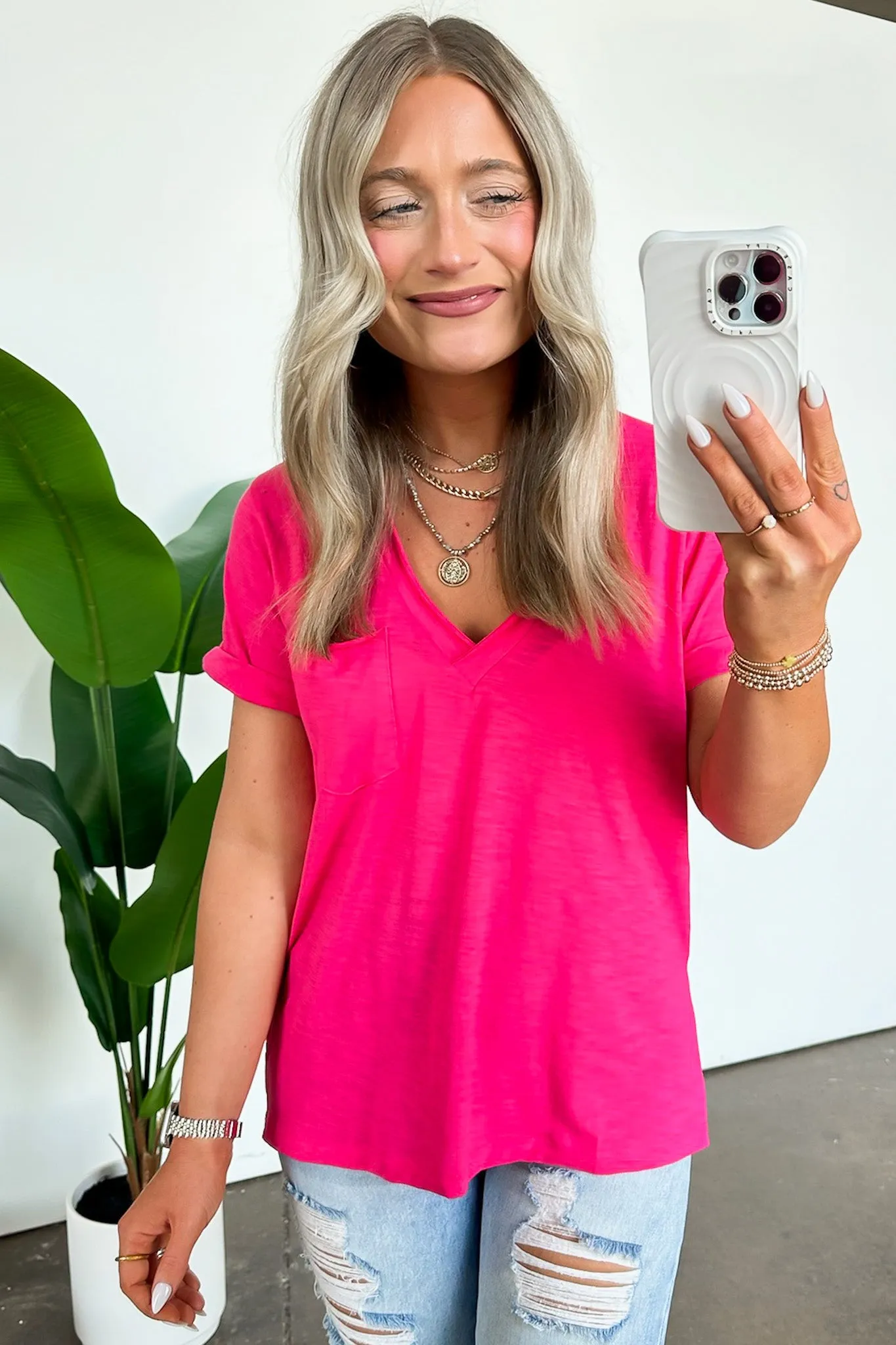 Zoie V-Neck Relaxed Pocket Tee - FINAL SALE