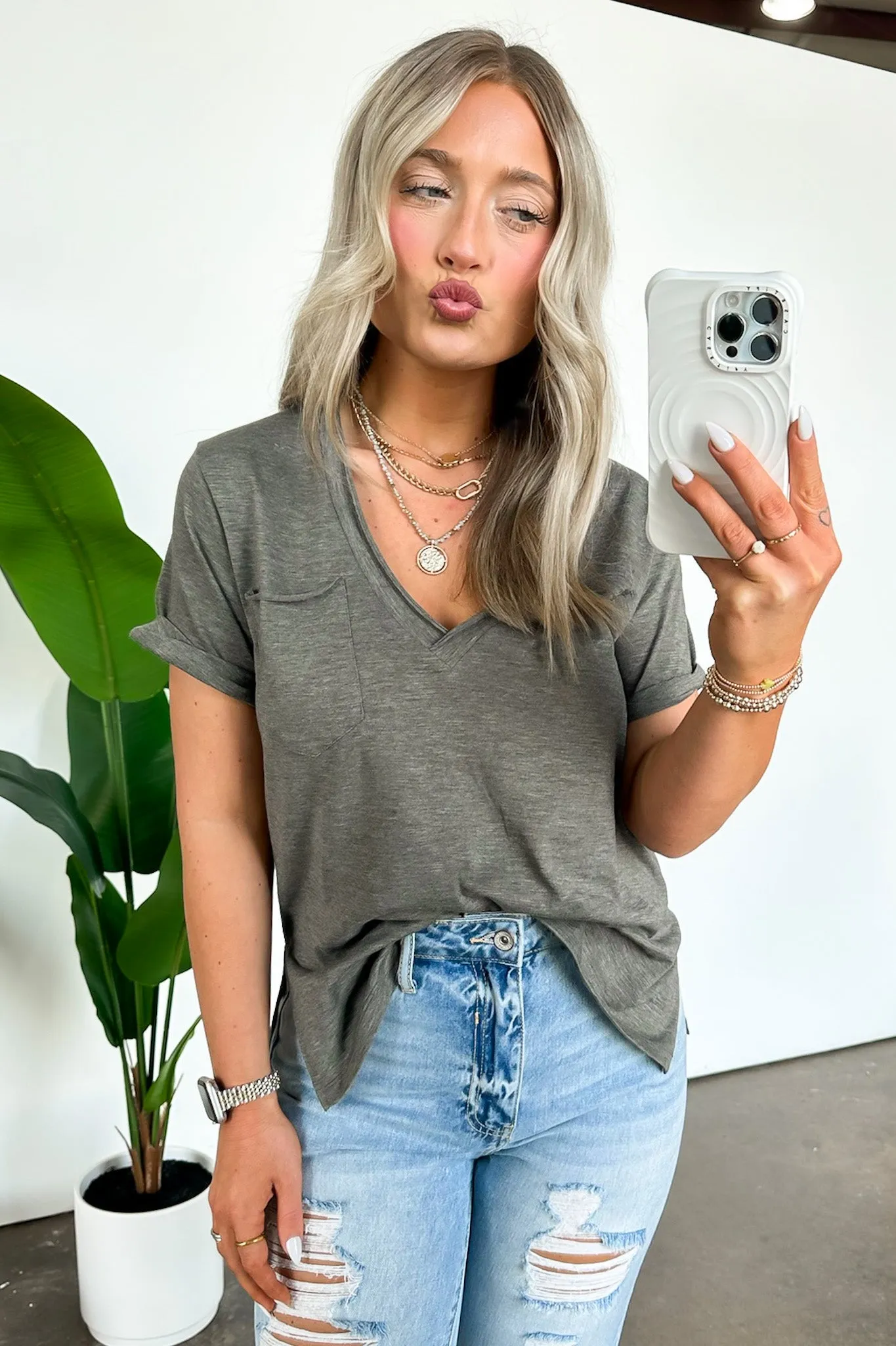 Zoie V-Neck Relaxed Pocket Tee - FINAL SALE