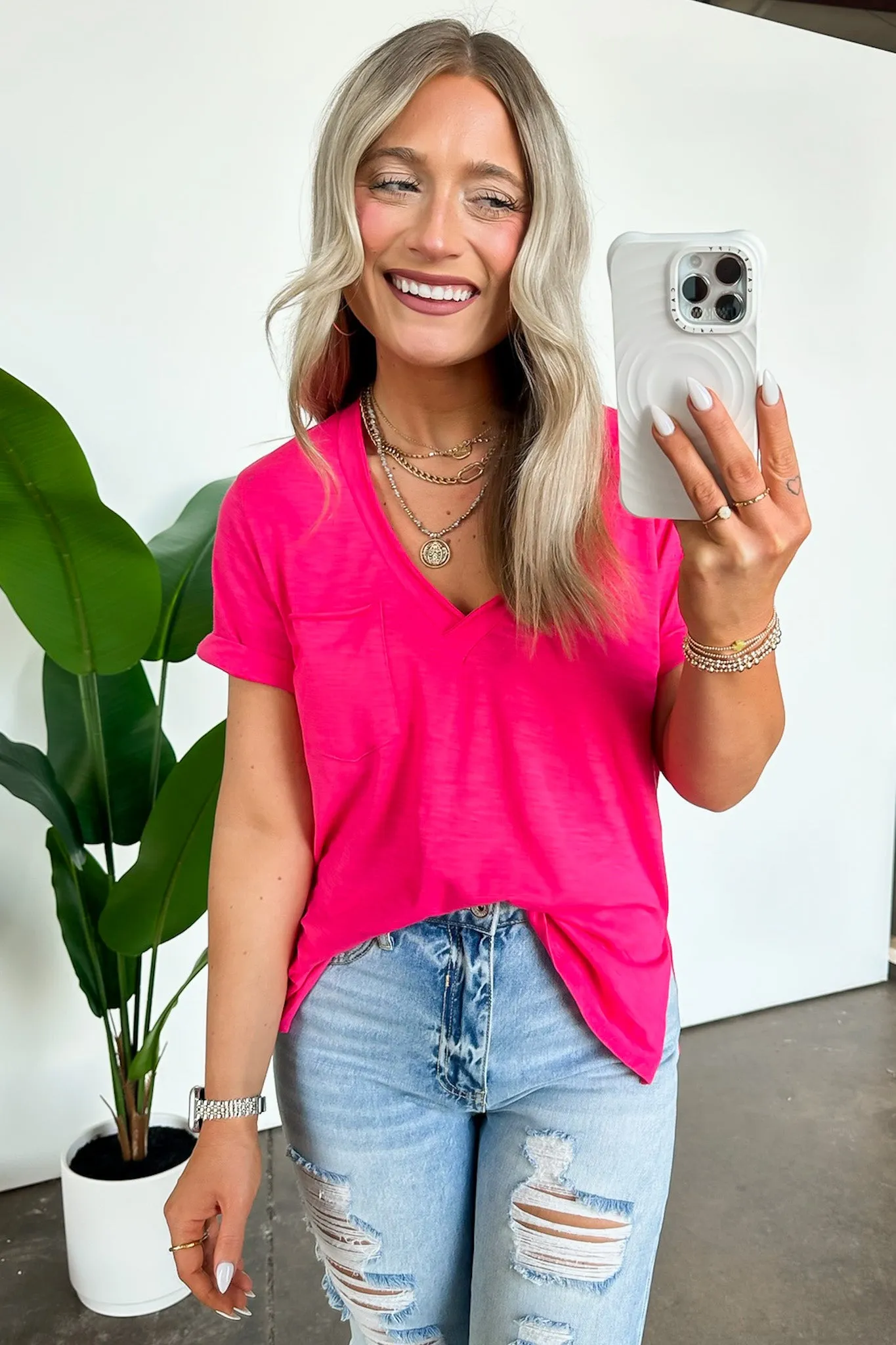 Zoie V-Neck Relaxed Pocket Tee - FINAL SALE