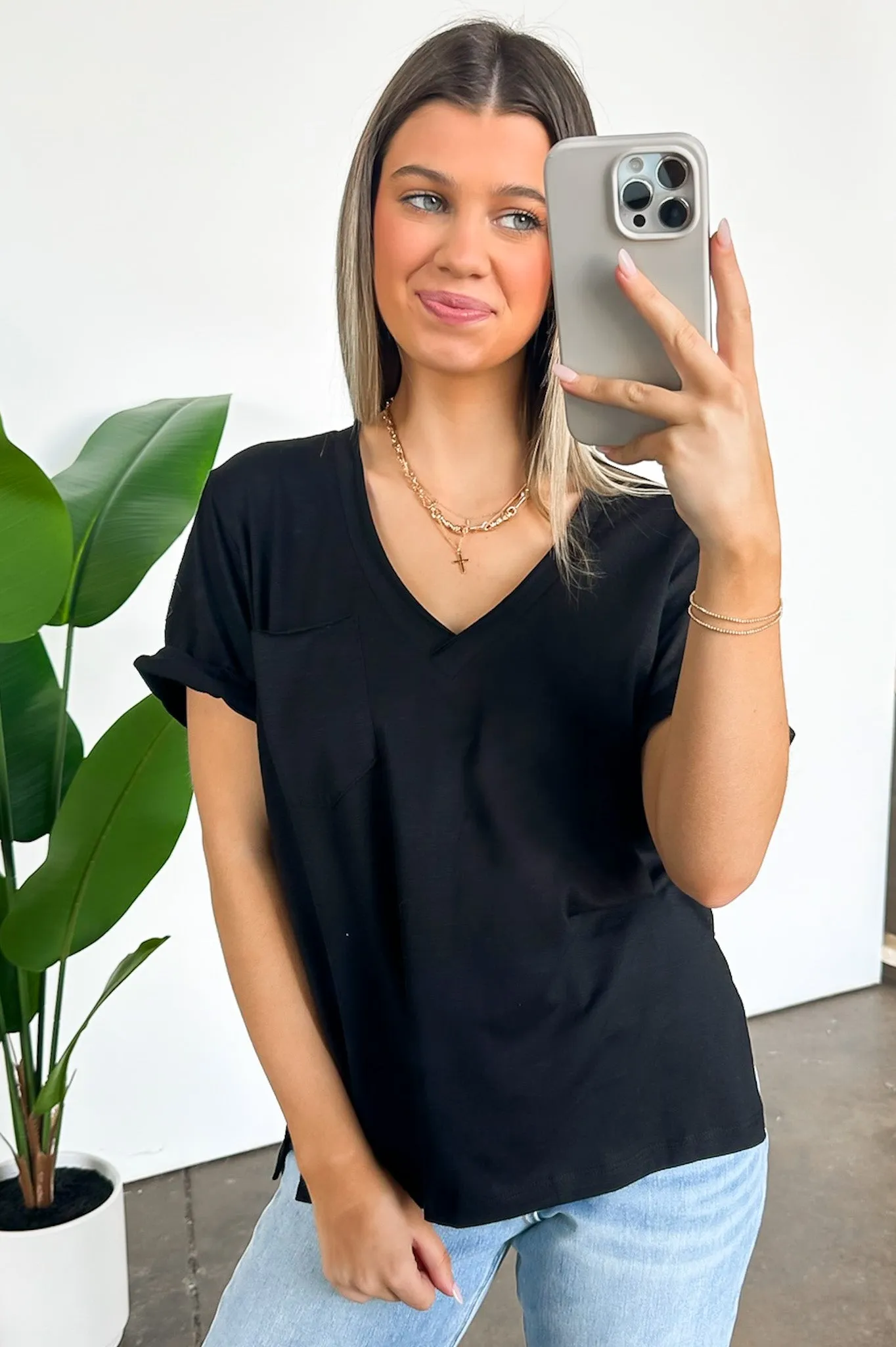 Zoie V-Neck Relaxed Pocket Tee - FINAL SALE
