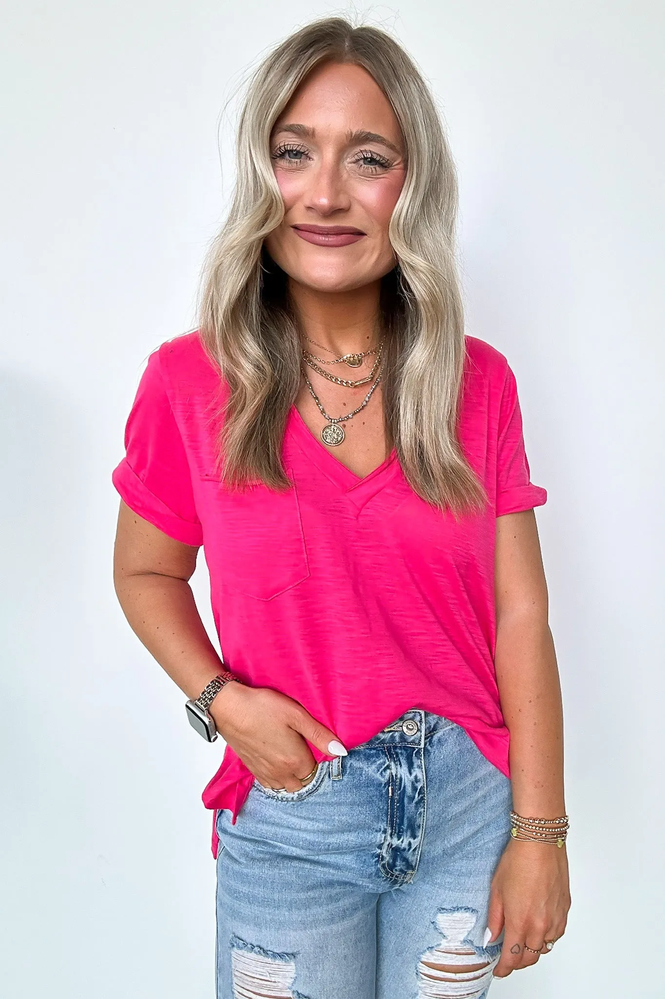 Zoie V-Neck Relaxed Pocket Tee - FINAL SALE